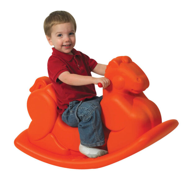 Toddler on Orange Rocking Horse