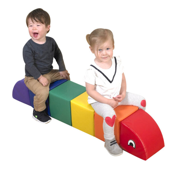 Toddlers on Rainbow Inchworm Blocks
